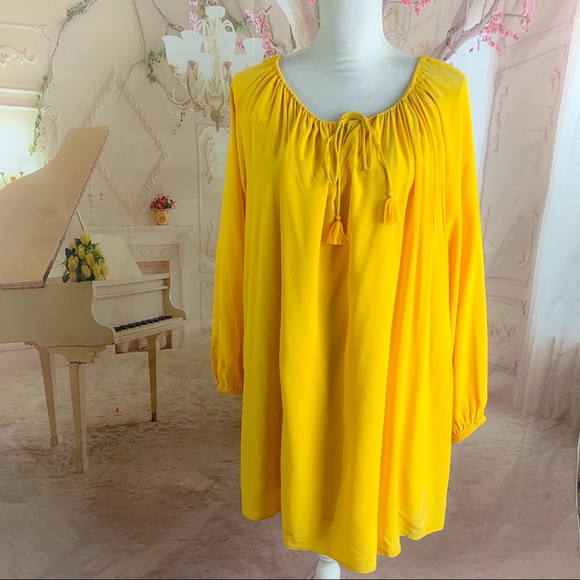 SEZANE Mustard Yellow Silk Tassel Swing Dress - Picture 1 of 12